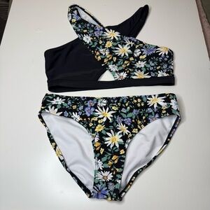 Abercrombie Kids Black and Floral 2 Piece Bikini Swim Set Size 15/16